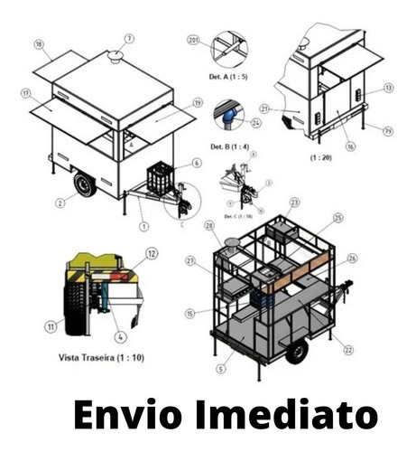 Imagem 2 de 4 de Projeto Carretinha Reboque 1eixo Food Trailer Envio Imediato