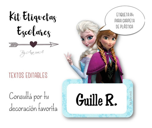 Etiquetas Escolares Imprimibles Frozen #1 Textos Editables