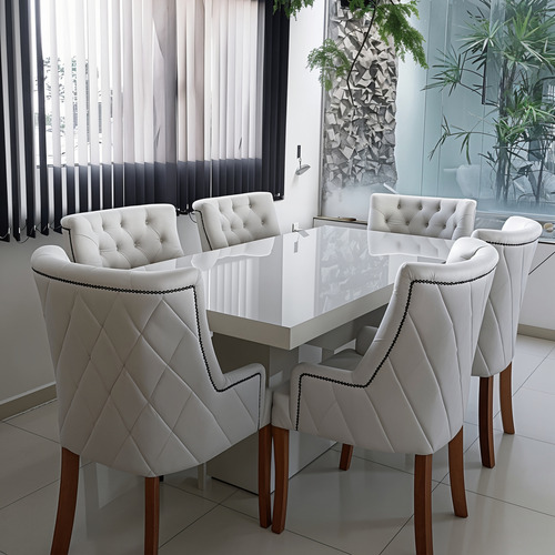 Conjunto Mesa Jantar 1,90 X 0,90 C/ 6 Poltronas Com Braço