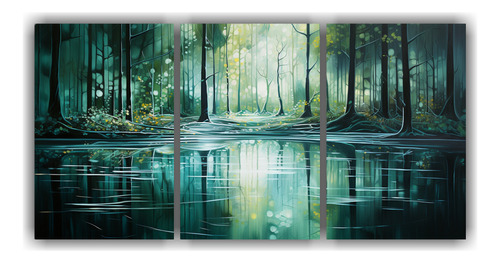 120x60cm Cuadro Abstracto De Estanque Forestal Bastidor Made