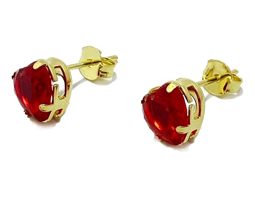 Aros Corazón Circón Rojo 8mm Enchapado Oro 18k