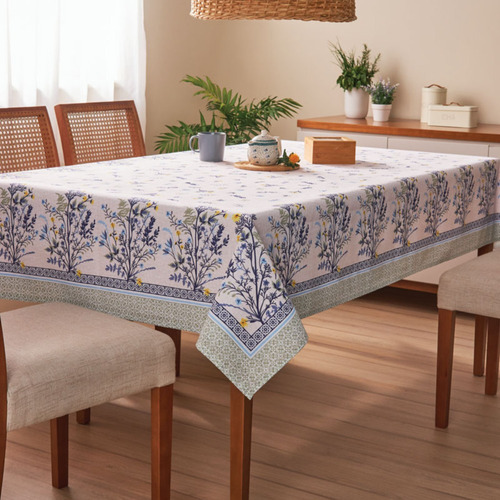 Toalha De Mesa Super Pratica Quadrada 4 Lugares Ervas Lepper Cor Azul Ervas - Floral