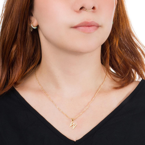 Dije Inicial / Letra W Mini Con Zirconia Chapa De Oro 18k Color Dorado