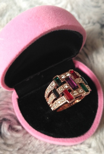 Anillo Multicolor Grande Swarovski Crystals Talla 7 Nuevo