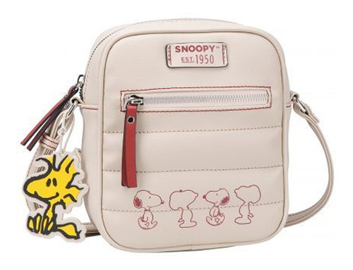 Bolsa Transversal Snoopy Woodstock Sp2290bg Bege Desenho do tecido Liso