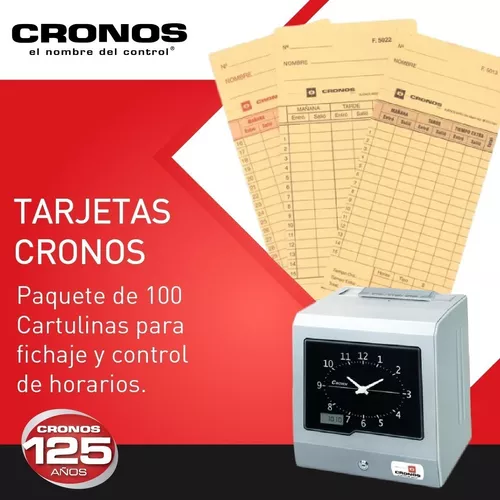 Tarjetas Cronos Cartulina Fichar Reloj Control Horario
