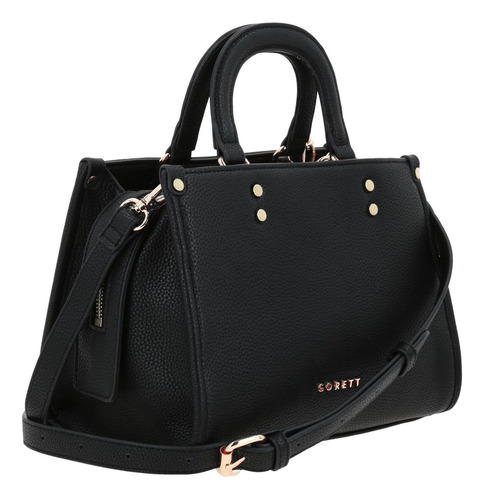 Bolso Satchel Chico Gorett Chenson Negro Tracy Para Dama Acabado De Los Herrajes Níquel Diseño De La Tela Lisa