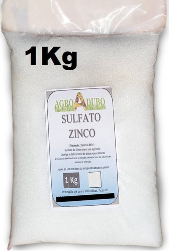 Fertilizante 1kg Sulfato De Zinco 20%zn; 10%s Soluvel Agua