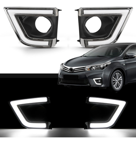 Kit Moldura Farol De  Milha Corolla 2015 2016 Com Led Drl