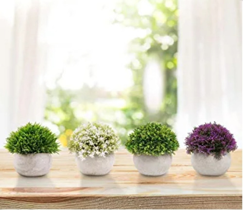 Plantas Arbusto Decorativa X 4 En Maceta Artificial 