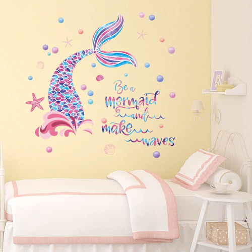 Runtoo Pegatinas De Pared De Sirena Para Dormitorio De Niñas