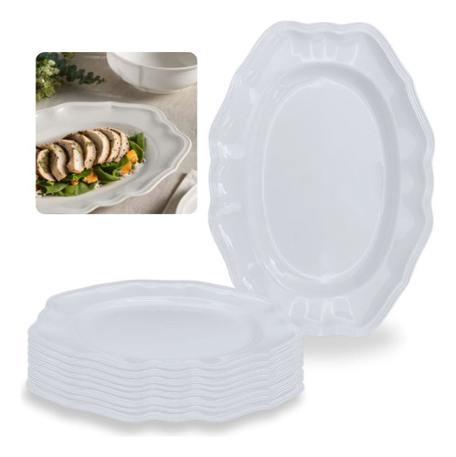 Conjunto 8 Travessas 36cm Retangular Borda Delicada Plástica