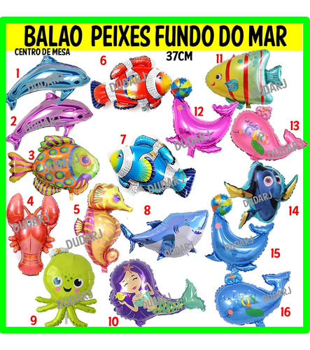 24 Balão Metalizado Fundo Do Mar Sereia Peixe Golfinho Festa