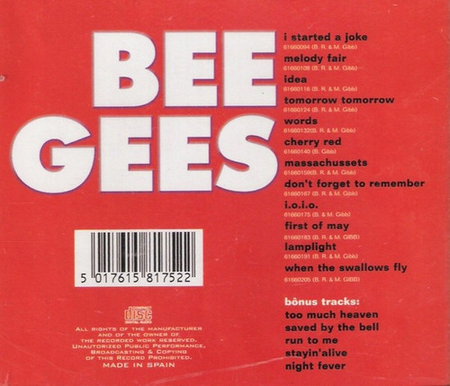 Cd Bee Gees Autógrafos de éxito, Grandes Éxitos Bônus