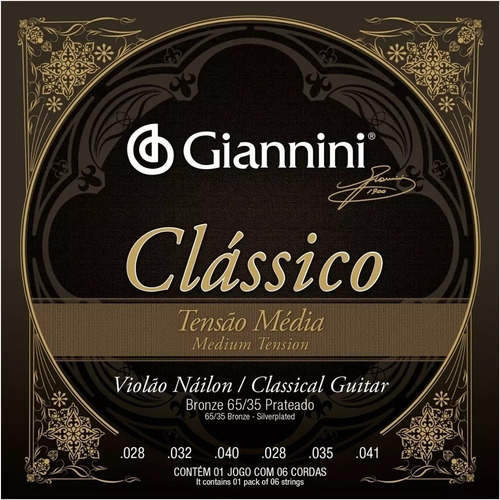 Cordas Violão Nylon Tensão Média Bronze Clássico Giannini