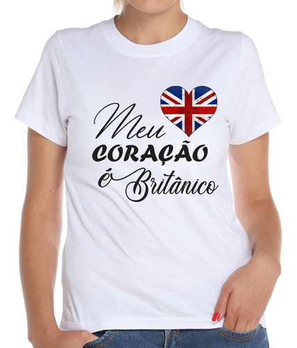 Camiseta Baby Look Meu Coração É Britânico Bandeira