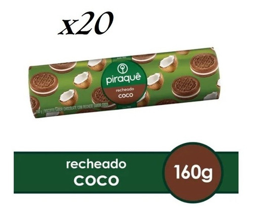 20pcts Biscoitos Bolacha Piraquê Chocolate Recheado C/ Coco