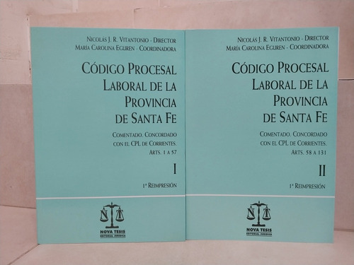Código Procesal Laboral Pcia Santa Fe 2 Tomos. Vitantonio