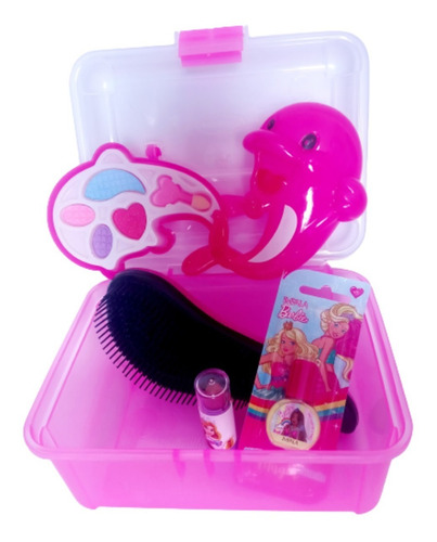 Imagem 2 de 3 de Kit Infantil Maquiagem Com Maleta Rosa Esmalte Batom Escova