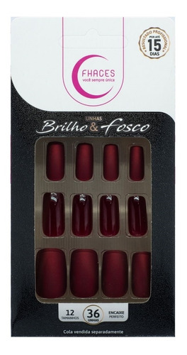 Uñas postizas color vino brillante y mate U4036 Faces