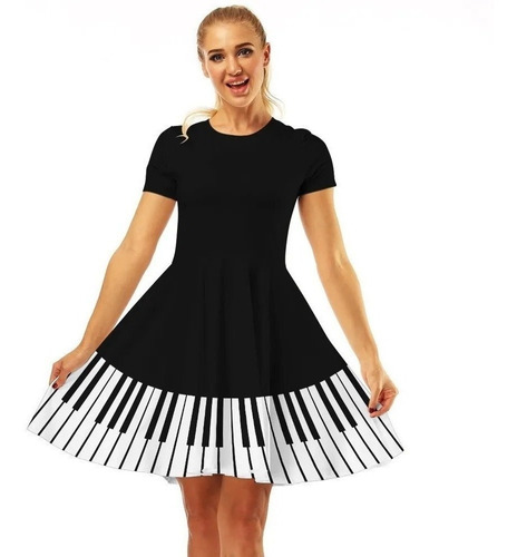 Vestido Corto De Verano Para Mujer Con Estampado De Piano [u