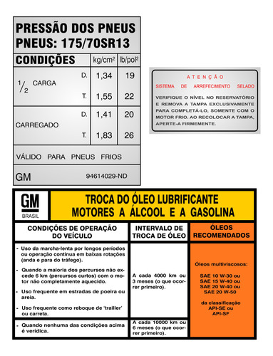 Adesivos Etiquetas De Advertência Kit Motor Chevrolet Chevette Et002 Frete Fixo Fgc