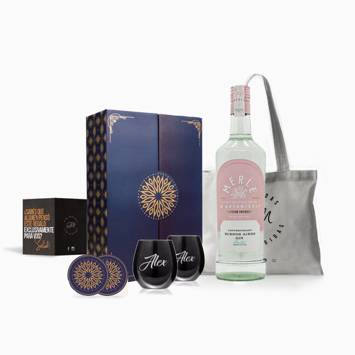 Gin Merle 750 Ml 2 Vasos Negros Grabados Estuche Box