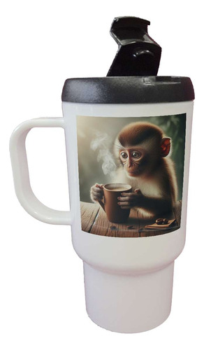 Jarro Termico Mono Titi Tomando Un Cafe En Una Taza