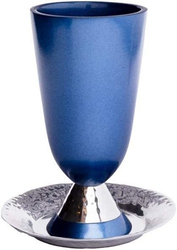 Copa Kidush Judaica Aluminio Azul Acabado Martillado