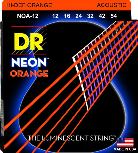 Encordoamento Violão Aço Neon Orange Dr Strings 012 Laranja