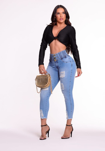 Imagem 3 de 3 de Calça Oxtreet Jeans Sem Bojo Cintura Alta Modela Bumbum