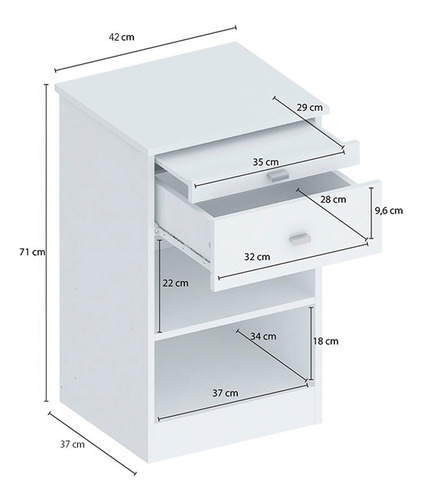 Imagen 7 de 10 de Mesa De Luz De Melamina Con Desayunador Y Estante Blanco