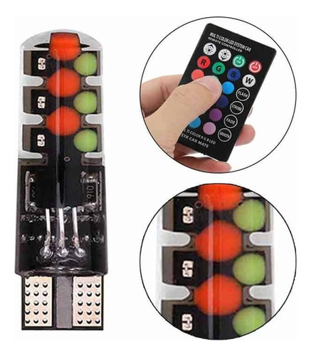 Imagen 3 de 5 de Led Multicolor T10 Posicion Con Control Remoto Rgb X2 W5w