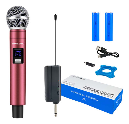Micrófono Karaoke Uhf 2.4ghz Profesional Carga Color Rojo