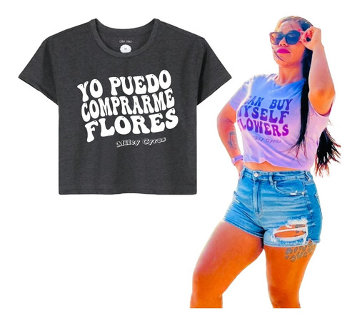 Blusa Crop Top Para Dama Gris Yo Puedo Comprarme Flores Tg