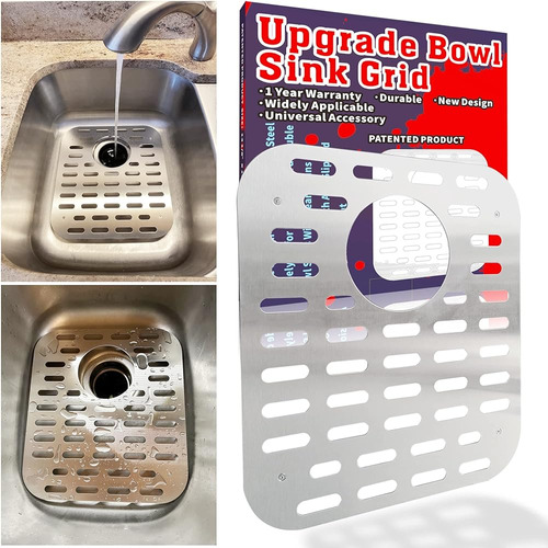 Universal Bowl Sink Grid Protector Con Drenaje Trasero Acero