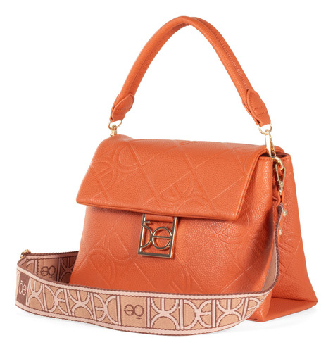 Bolsa Satchel Cloe Para Mujer Tapeta Con Broche Imán Color Naranja