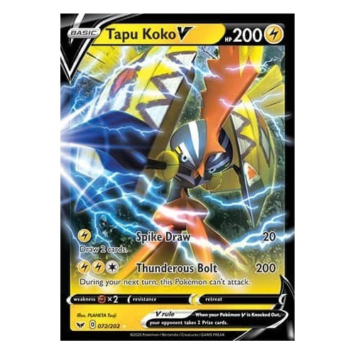 Carta Pokemon Swsh 072/202 Tapu Koko V Inglés