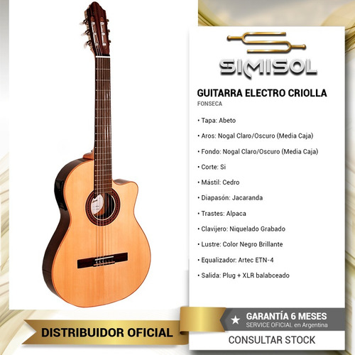 Imagen 2 de 7 de Guitarra Criolla Fonseca 41k Media Caja + Eq + Funda - Envio