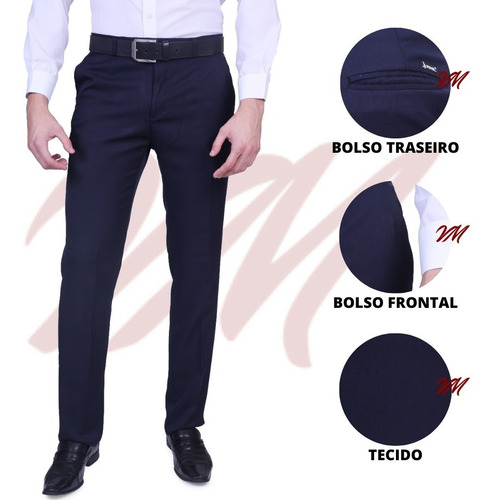 Calça Social Masculina Poliéster Não Amassa Risca De Giz Top