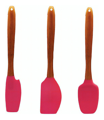 Utensilos De Cozinha De Bambu E Silicone 3 Espátula Pão Duro Cor Rosa Pink