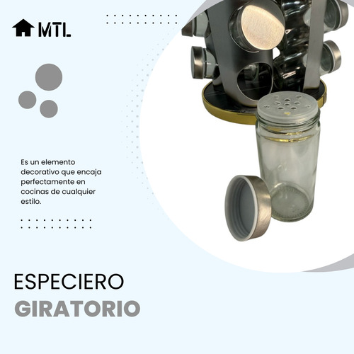 Especiero Giratorio Mtl 12 Frascos Negro Y Dorado Jaspeado