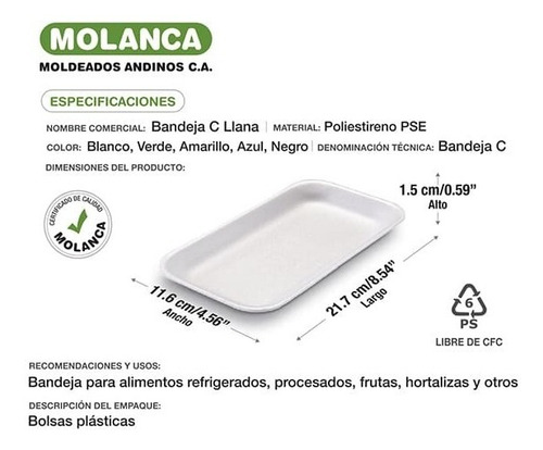 Imagen 2 de 2 de Bandeja Tipo C Llana - Empaque De 100 Unidades