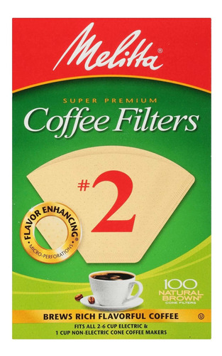 Melitta Filtro De Café Cono #2 100 Unidades Marrón Natural