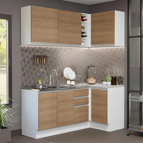 Armario De Cocina Integral Esquinera 269cm Glamy Madesa 01 Color Blanco/marrón