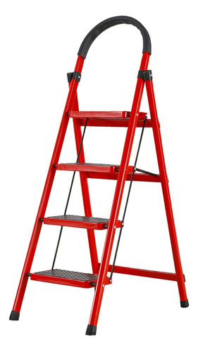 Escalera 4 Escalon Taburete Plegable Pedal Ancho Color Rojo