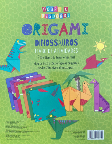 Origami Dinossauros: Livro De Atividades, De Lake Press., Vol. 1. Editorial Vr Editora, Capa Mole, Edição 1 Em Português, 2024