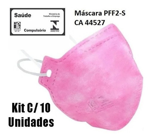Kit Com 10 Máscaras Pff2 N95 S/ Válvula Rosa / Branca Átomos Cor Branco