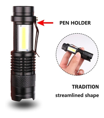 Imagen 4 de 5 de Linterna Táctica Led Q5 Recargable Usb 2000lm Zoom Con Caja