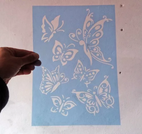 Stencil Natureza Borboleta Flores Molde Vazado 4 Peças A4